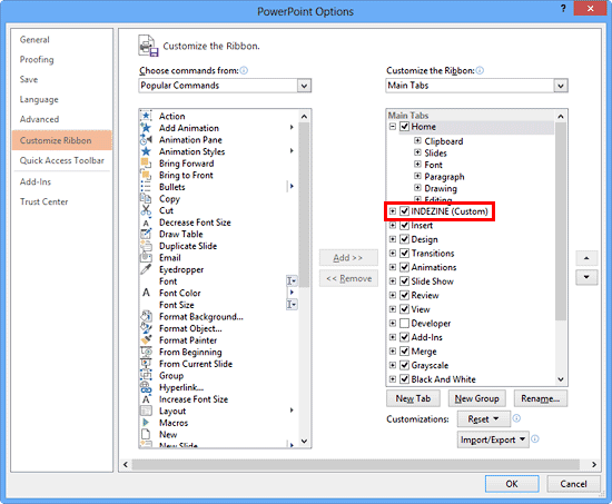 PowerPoint Options dialog box PowerPoint Options dialog box