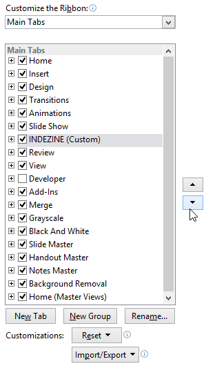 Ribbon tab moved down Ribbon tab moved down