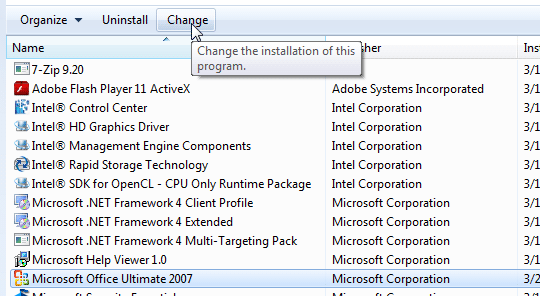 Click the Change button Click the Change button