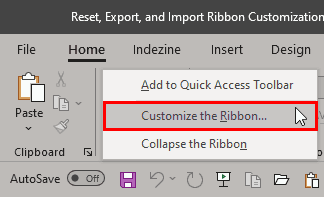 Customize the Ribbon option