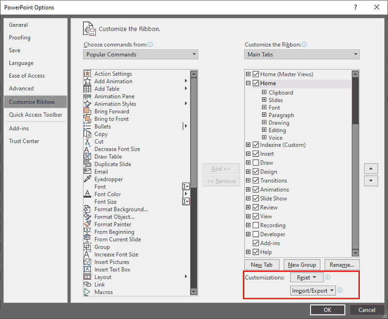 PowerPoint Options dialog box