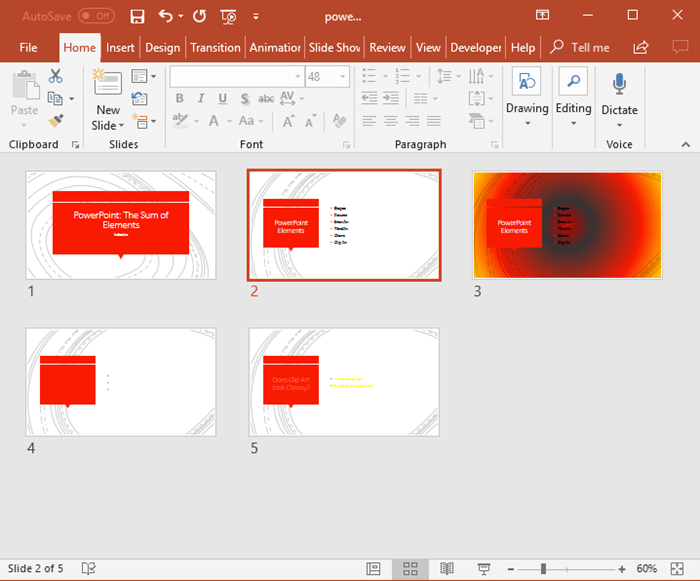 Slide is reset to its default settings Slide is reset to its default settings