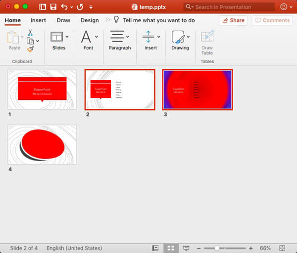 Slide is reset to its default settings Slide is reset to its default settings