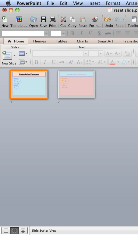 Slide selected within the Slide Sorter view Slide selected within the Slide Sorter view