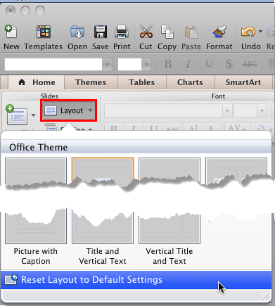 Reset Layout to Default Settings option Reset Layout to Default Settings option