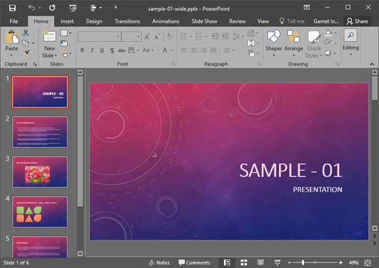 Presentation opened within PowerPoint 2016