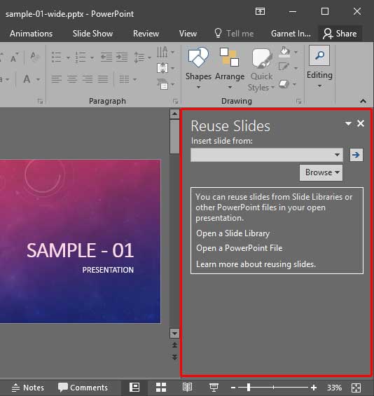 Reuse Slides Task Pane