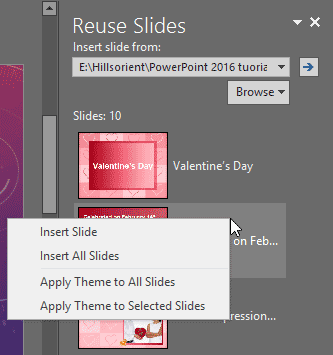 Insert slide(s) options