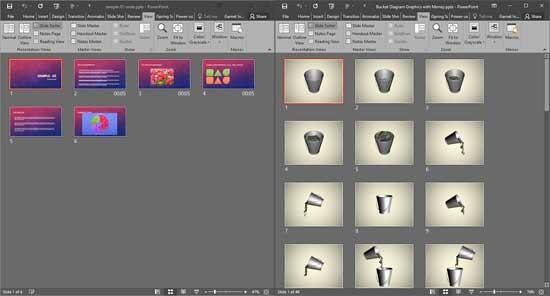 Both presentations in Slide Sorter view Both presentations in Slide Sorter view