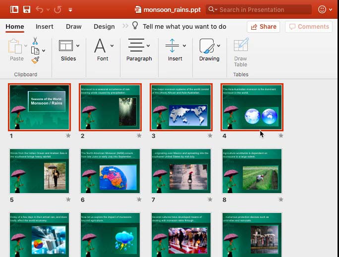 Selected the slides to be copied Selected the slides to be copied