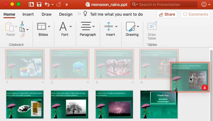 Number of slides being dragged Number of slides being dragged