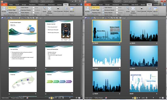 Both presentations in Slide Sorter view Both presentations in Slide Sorter view