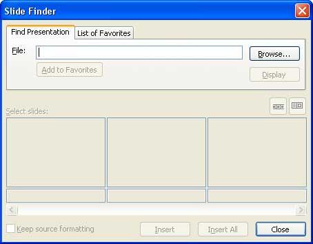 Slide Finder dialog box Slide Finder dialog box