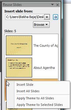Insert slide(s) options