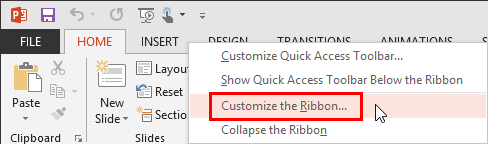Customize the Ribbon option