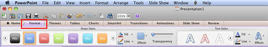 Format tab in the Ribbon