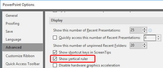 Show vertical ruler check-box selected