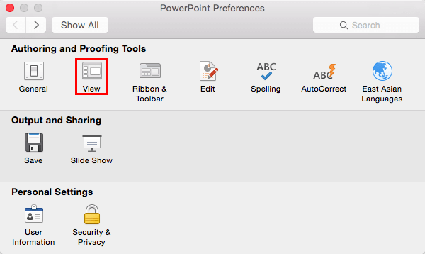 PowerPoint Options Dialog box PowerPoint Options Dialog box