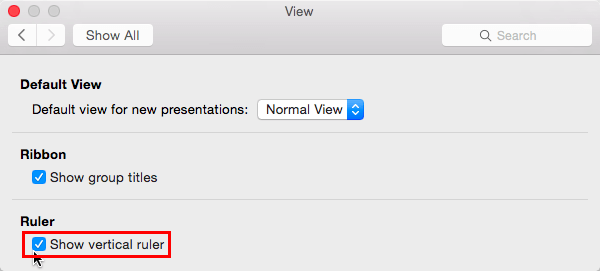 Show vertical ruler check-box selected Show vertical ruler check-box selected