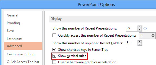 Show vertical ruler check-box selected Show vertical ruler check-box selected
