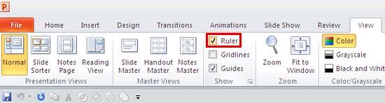 Ruler check-box within View tab selected Ruler check-box within View tab selected