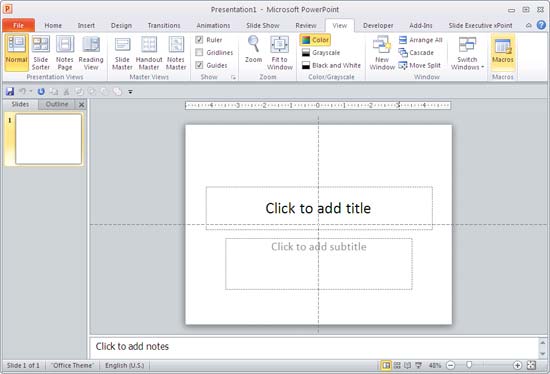 PowerPoint interface with only horizontal Ruler visible PowerPoint interface with only horizontal Ruler visible