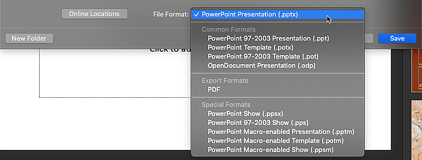 File formats you can save to