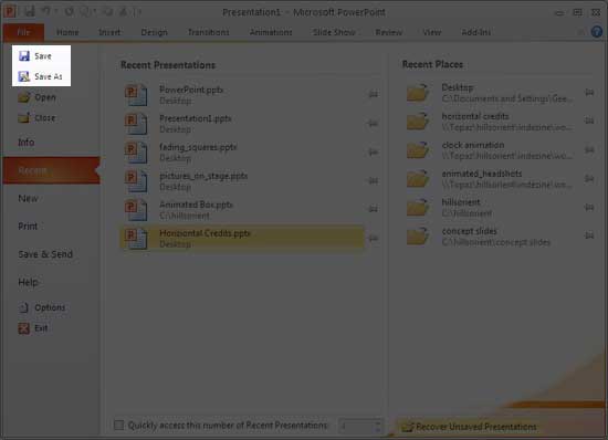 Save and Save As options