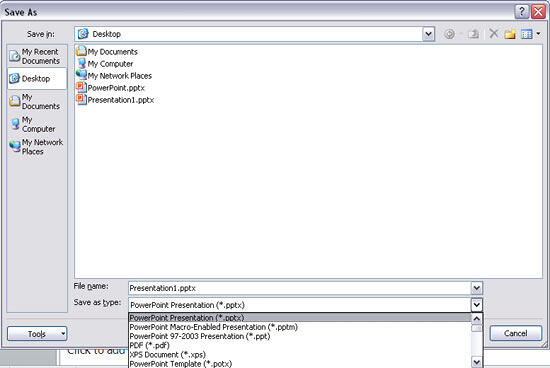 Save As dialog box in PowerPoint 2010