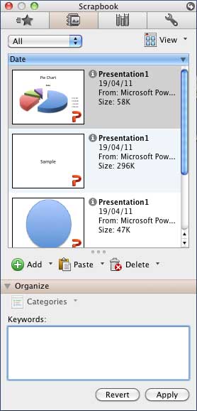 Scrapbook tab within Toolbox