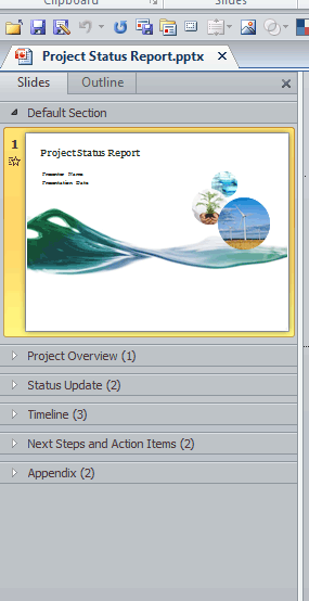 Presentation with sections in Slide pane within Normal view