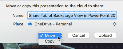 Move or Copy drop-down list