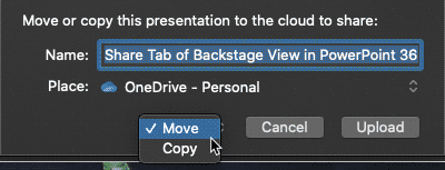 Move or Copy drop-down list 