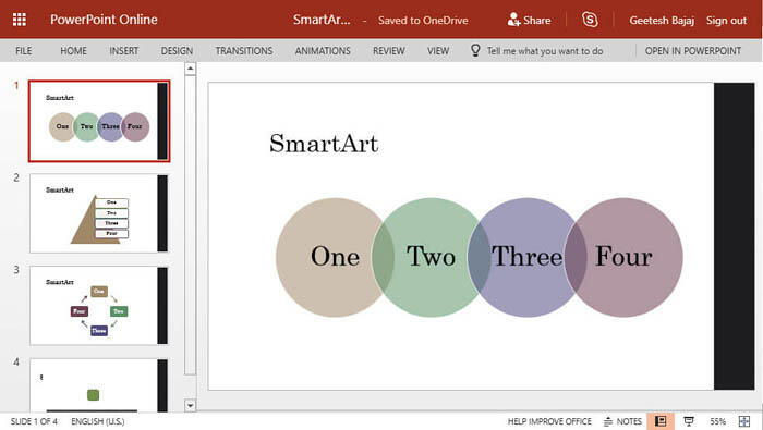 Slides in an open presentation Slides in an open presentation