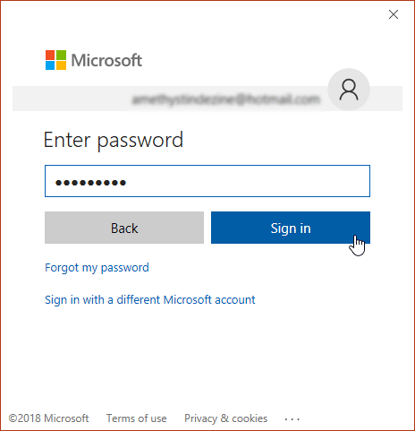Enter password and sign in
