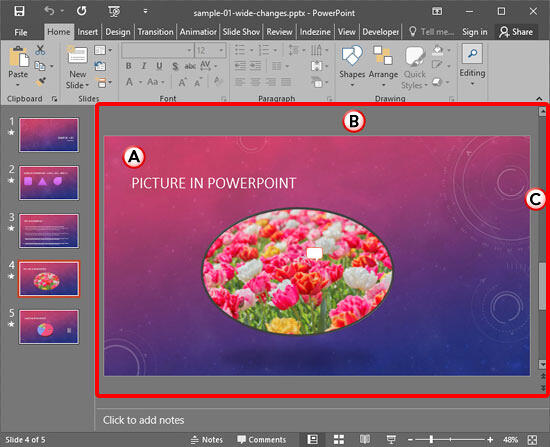 Slide area within PowerPoint 2016 interface