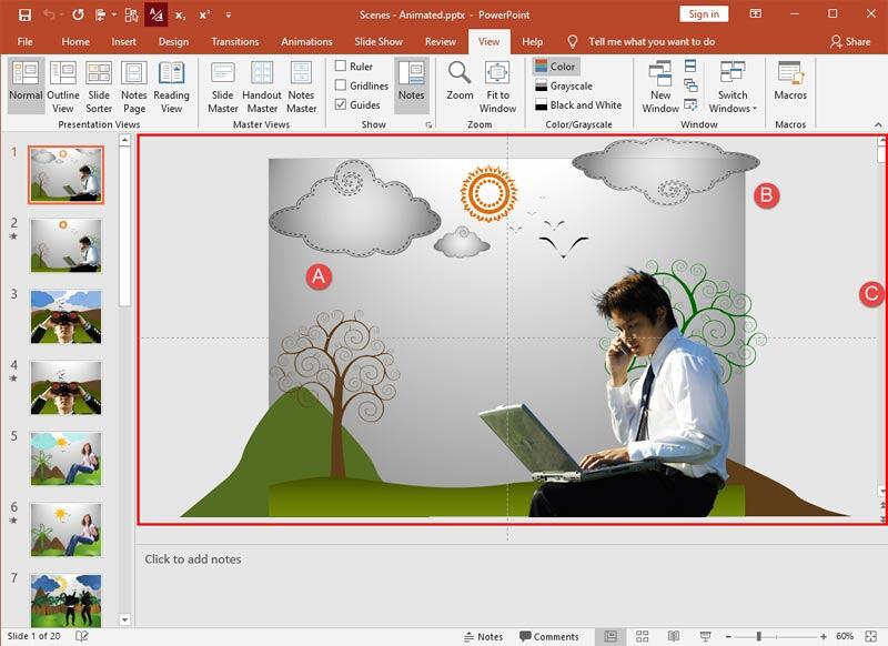 Slide area within PowerPoint 2019 interface Slide area within PowerPoint 2019 interface