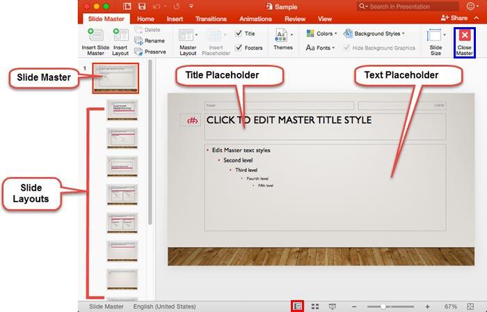 Slide Master view in PowerPoint 2016 for Mac