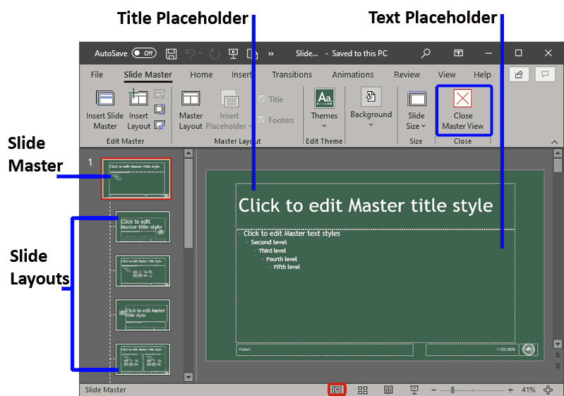 Slide Master view in PowerPoint 365 for Windows