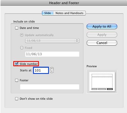 Slide number set to start at 101