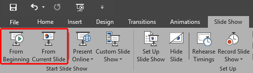 Slide Show tab of the Ribbon