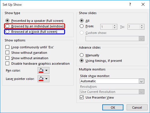 Set Up Show dialog box