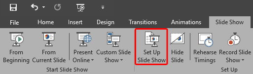 Set Up Slide Show button within Set Up group