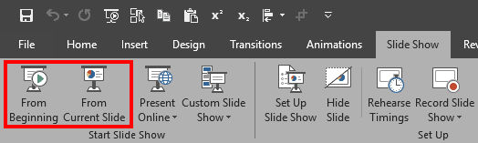Slide Show tab of the Ribbon