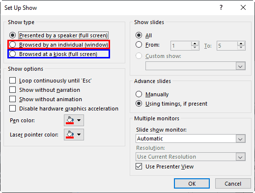 Set Up Show dialog box