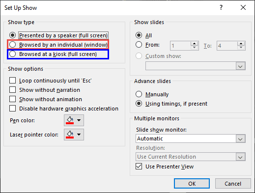 Set Up Show dialog box