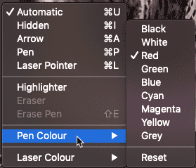 Pen Color Menu Pen Color Menu