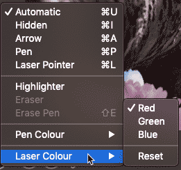 Laser Color Menu Laser Color Menu