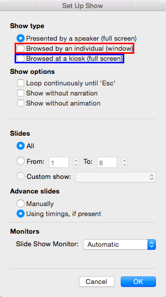 Set Up Show dialog box Set Up Show dialog box