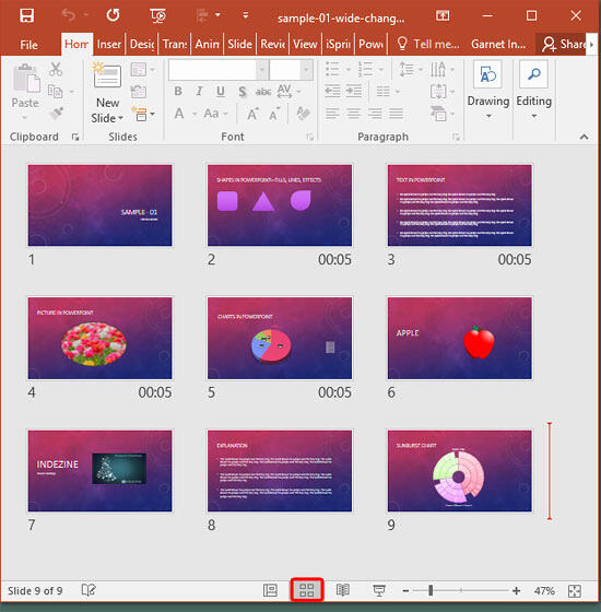 Slide Sorter view in PowerPoint 2016 Slide Sorter view in PowerPoint 2016